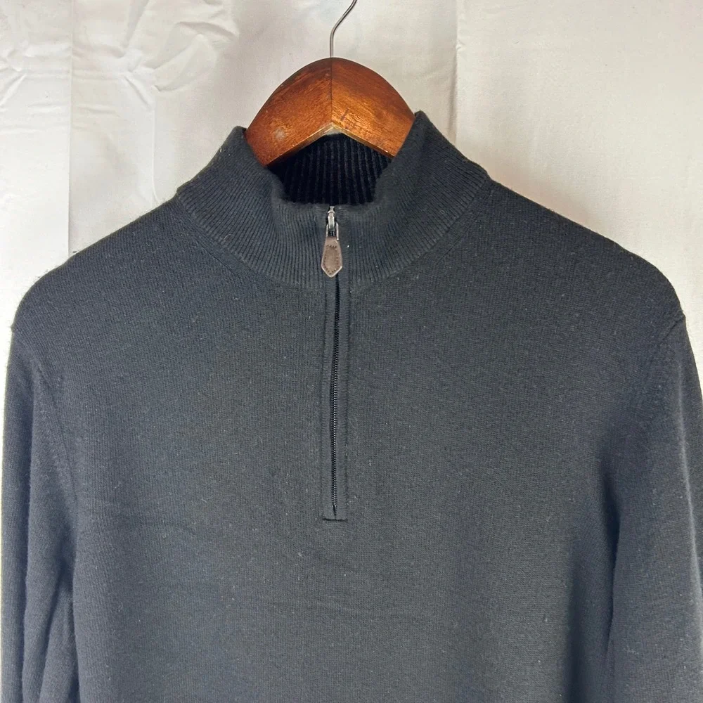 JOS A BANK RESERVE Mens‎ Large Black Italian Yarn 1/4 Zip Sweater Wool Cashmere